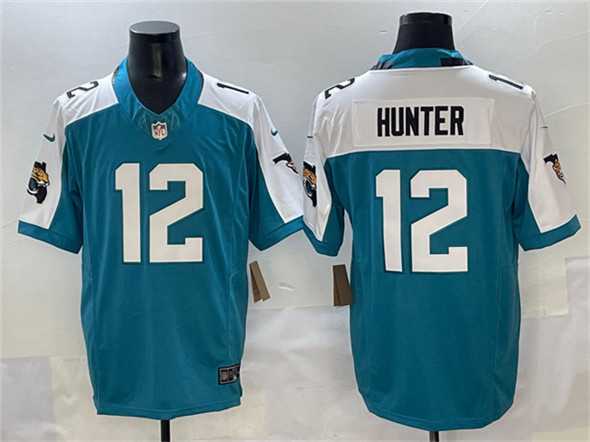 Men%27s Jacksonville Jaguars #12 Travis Hunter Teal White 2025 Draft F.U.S.E. Florida Patch Vapor Untouchable Stitched Jersey